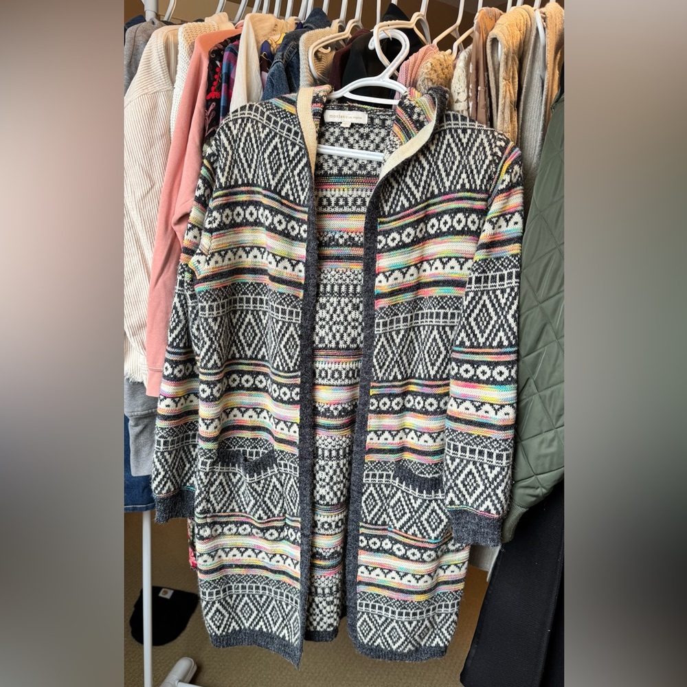 Geometric Patterned Women's Cardigan - Black, Gray, Cream